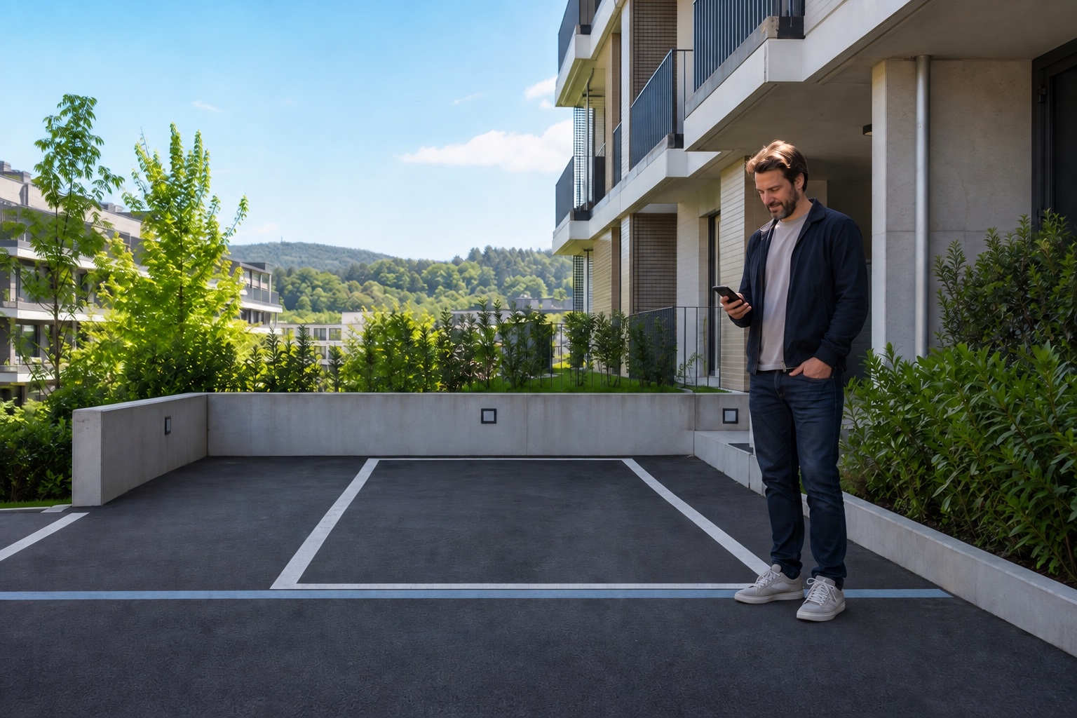 Ein Anbieter neben einem verfügbaren privaten Parkplatz